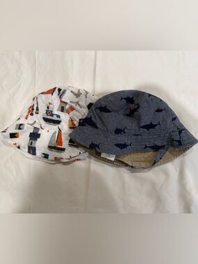 Carter's Reversible Bucket Hat in Navy Shark & White Nautical Print 0-9M